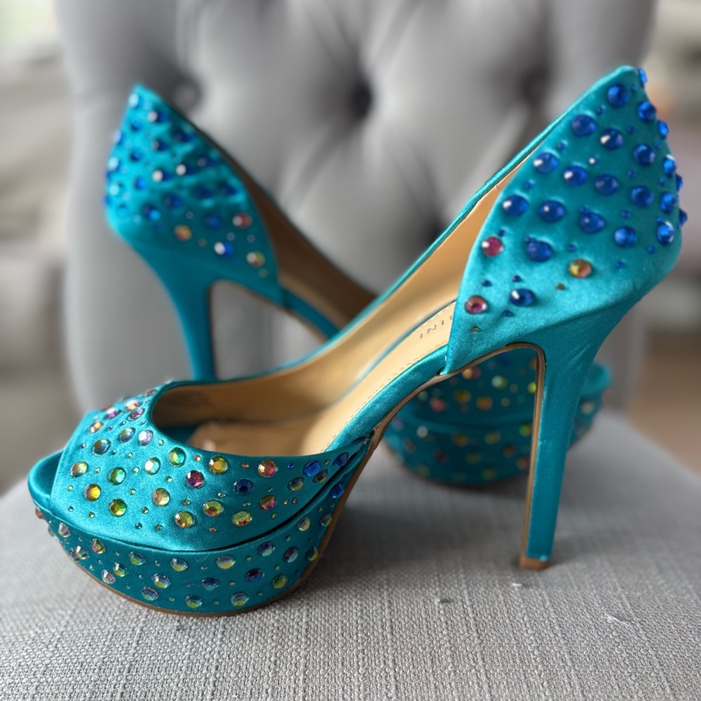Gianni Bini Turquoise Embellished Heels